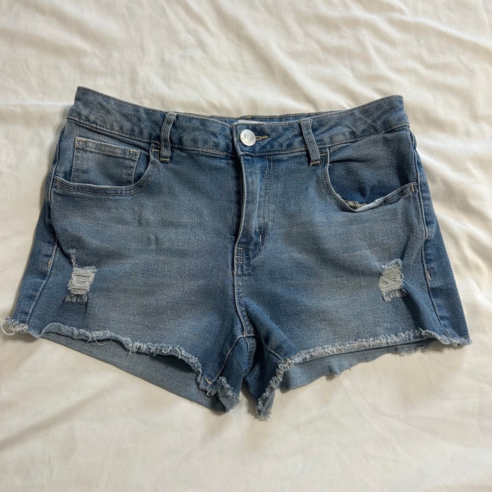 Rue21 Womens Distressed Denim Shorts Blue Frayed Raw Hem Size 10